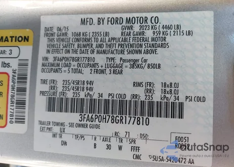 2016 Ford Fusion Se from USA, damaged, VIN 3FA6P0H78GR177810